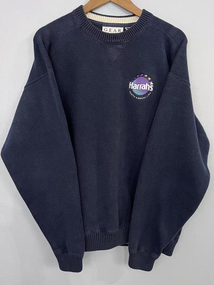 VTG Harrah’s Casino Sweater Sweatshirt Heavy Knit North Kansas City Navy Mens L - Picture 2 of 9